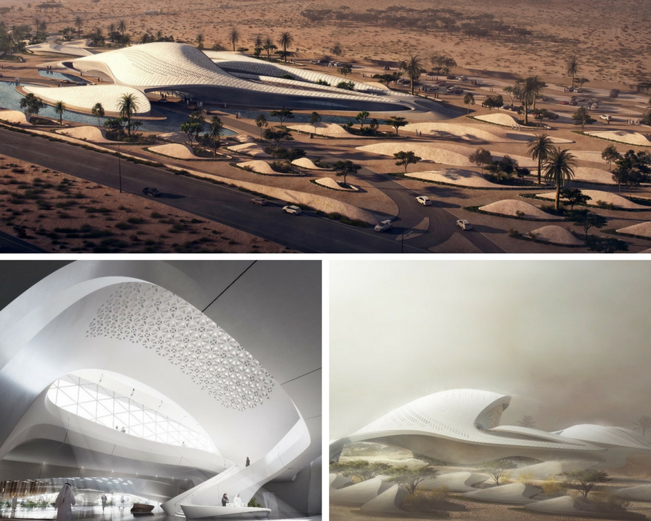 Zaha Hadid'in sürdürülebilir "kum tepesi" çölde yükseliyor