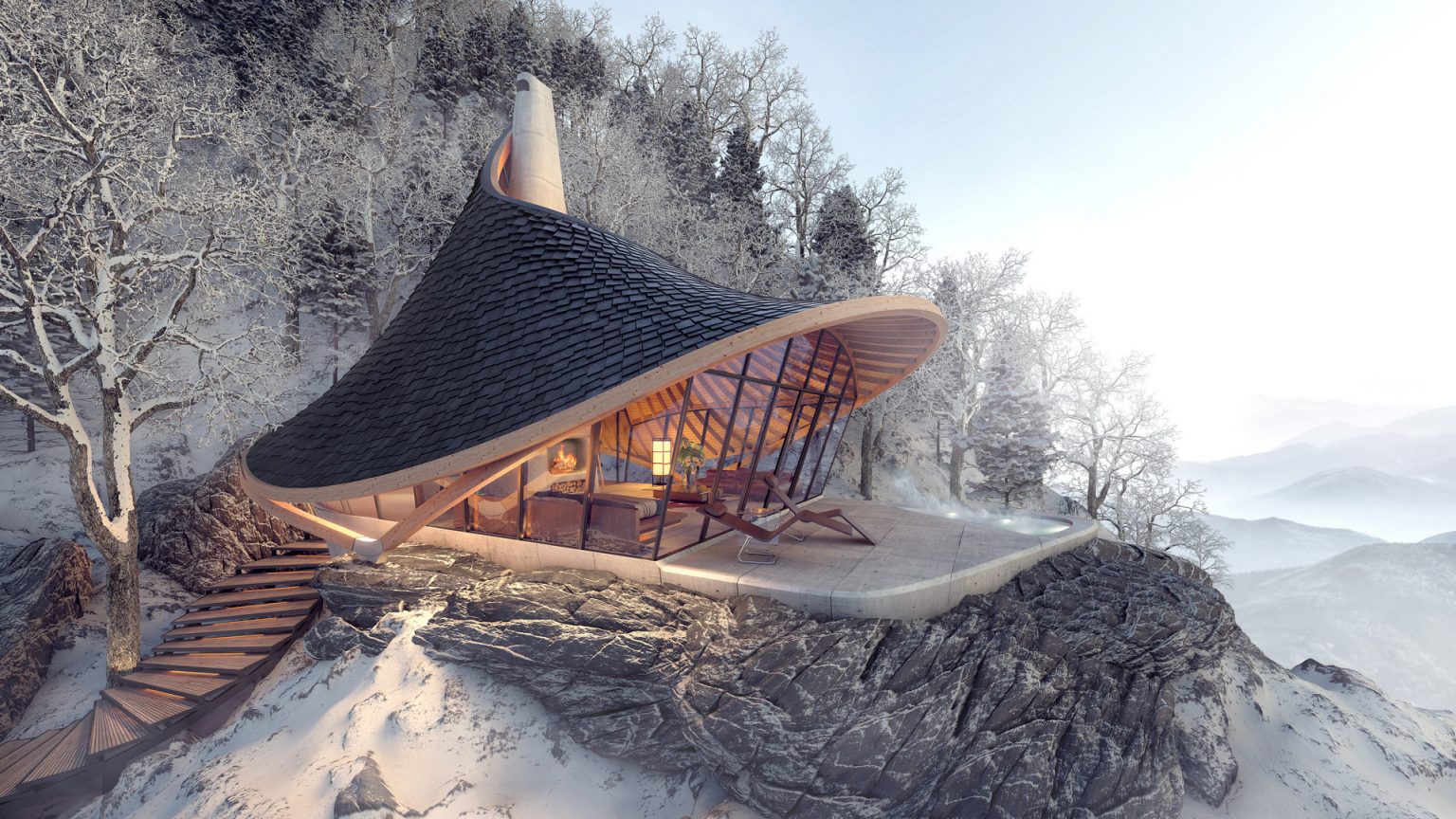 Lamine ahşap çatılı dağ evi